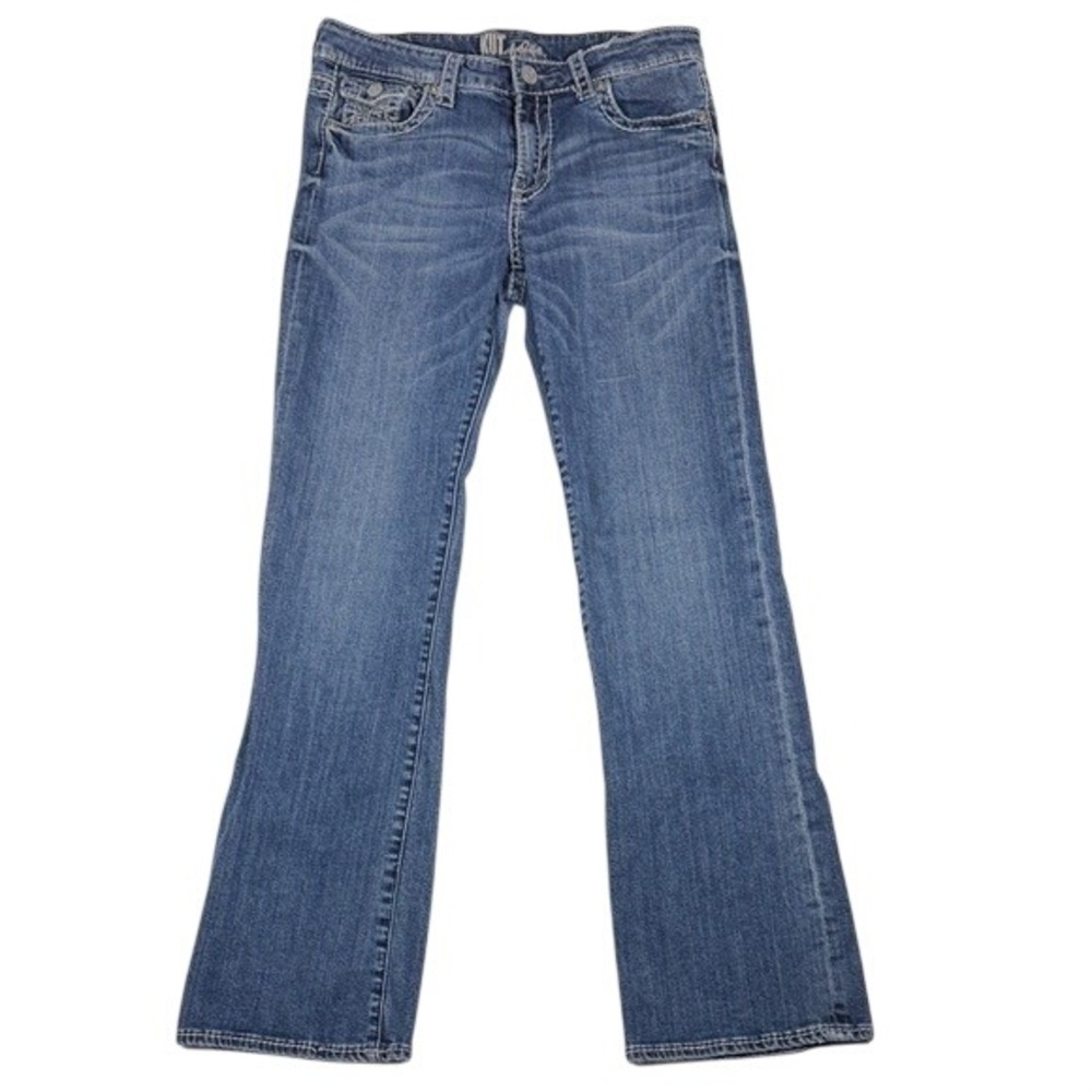 Kut from the Kloth Women 10 Medium Wash Bootcut Embroidered Flap Pocket Jeans